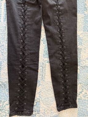 Black Lace-Up Skinny Jeans for Women